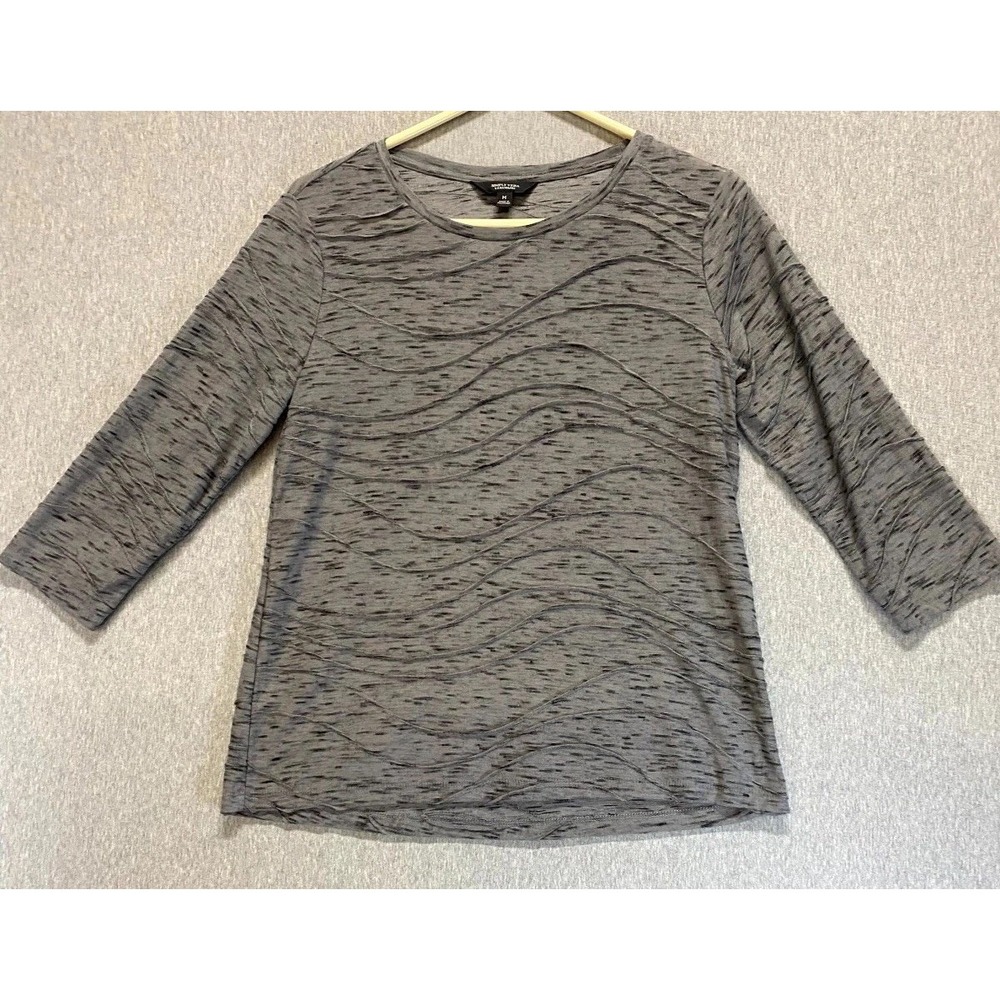 Simply Vera Vera Wang Top Womens Medium Gray Textured Knit 3/4 Sleeve Round Neck